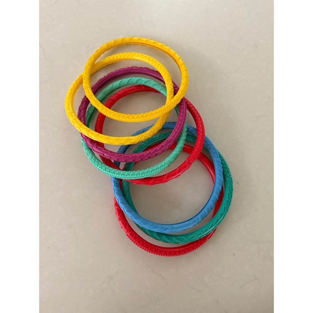 Set of 6 Colorful Textured Rubber Diving Rings Pool Toys Swim Training Rings